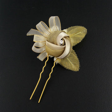 Handmade Double-Side Rose and Pearl 2-Prong Hair Fork